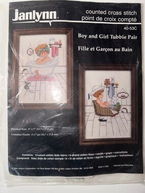Boy and Girl Tubbie Pair Cross Stitch Kit  Janlynn 1995